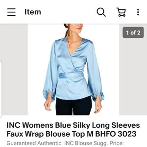 Inc medium baby blue silky wrap blouse EUC
